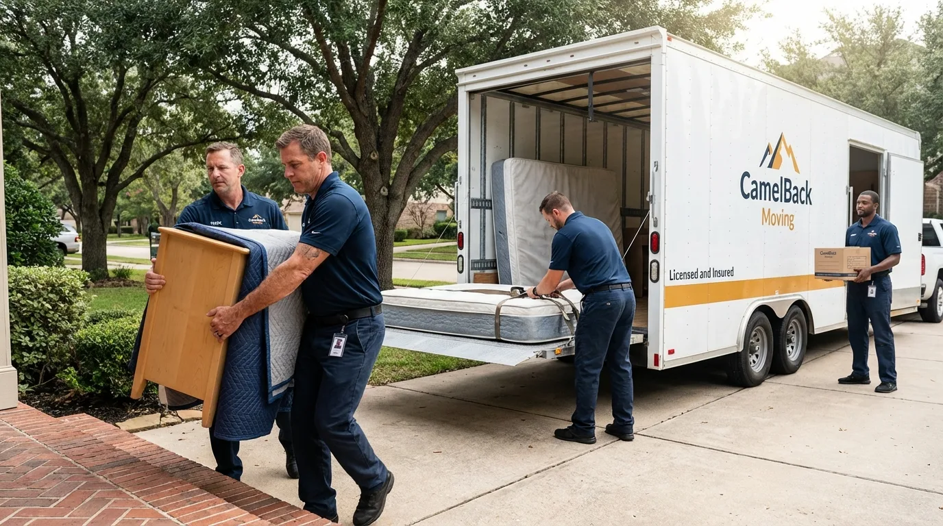 Crew loading residential truck for cross-state move from Plainfield, IN